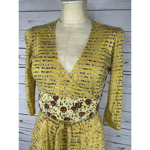 Plenty By Tracey Reese Shirt Yellow Tunic Wrap Tie Belt Petite - Picture 2 of 10